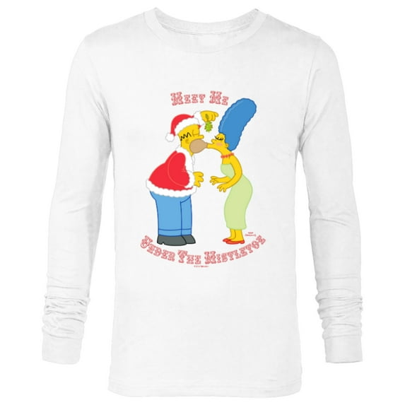 The Simpsons Homer Marge Christmas Meet Under the Mistletoe - Long Sleeve T-Shirt for Men - Customized-White