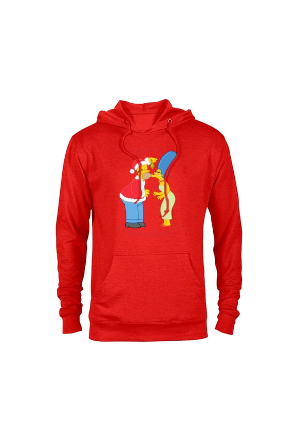 Homer Marge Christmas Meet Under the Mistletoe - Pullover Hoodie for Adults - Customized-Red
