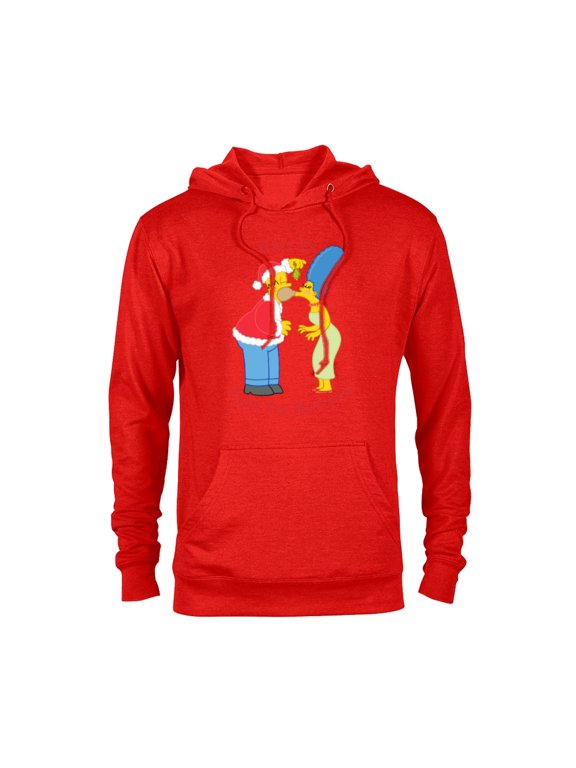 Homer Marge Christmas Meet Under the Mistletoe - Pullover Hoodie for Adults - Customized-Red