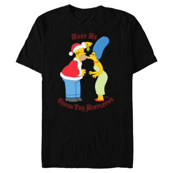 The Simpsons Homer Marge Christmas Meet Under the Mistletoe - Short Sleeve Blended T-Shirt for Adults - Customized-Black
