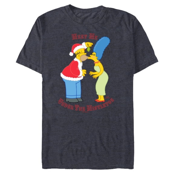 The Simpsons Homer Marge Christmas Meet Under the Mistletoe - Short Sleeve Blended T-Shirt for Adults - Customized-Navy Heather