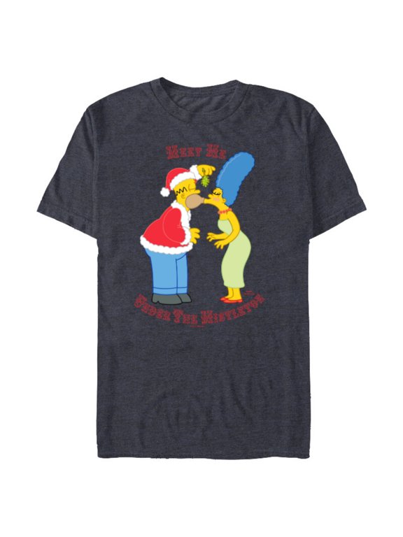 Homer Marge Christmas Meet Under the Mistletoe - Short Sleeve Blended T-Shirt for Adults - Customized-Navy Heather