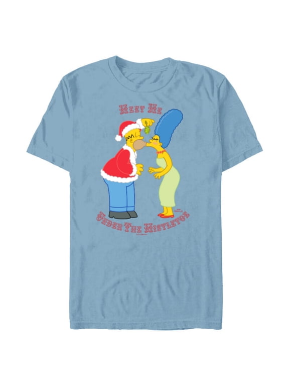 Homer Marge Christmas Meet Under the Mistletoe - Short Sleeve Blended T-Shirt for Adults - Customized-Ocean Blue