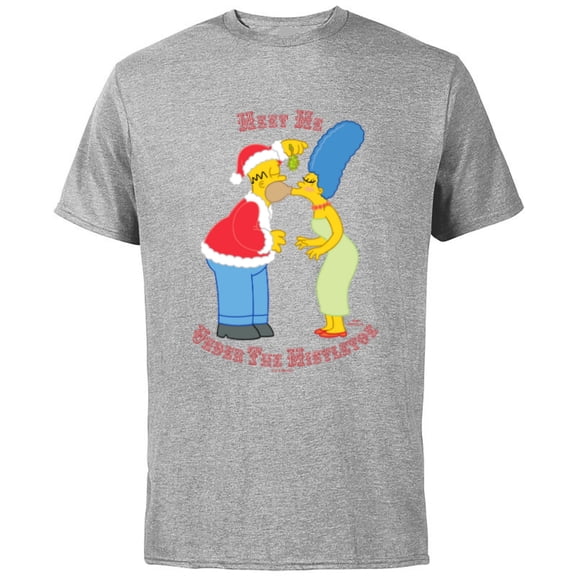 The Simpsons Homer Marge Christmas Meet Under the Mistletoe - Short Sleeve Cotton T-Shirt for Adults - Customized-Athletic Heather