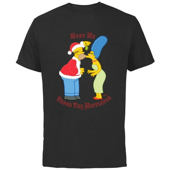 The Simpsons Homer Marge Christmas Meet Under the Mistletoe - Short Sleeve Cotton T-Shirt for Adults - Customized-Black