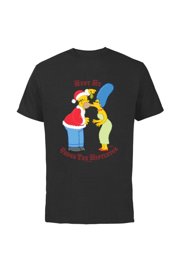 Homer Marge Christmas Meet Under the Mistletoe - Short Sleeve Cotton T-Shirt for Adults - Customized-Black