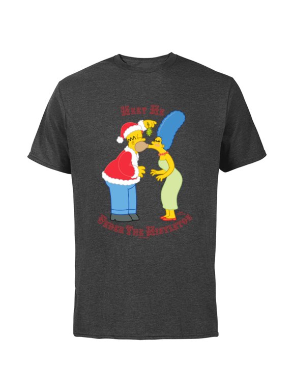 Homer Marge Christmas Meet Under the Mistletoe - Short Sleeve Cotton T-Shirt for Adults - Customized-Charcoal