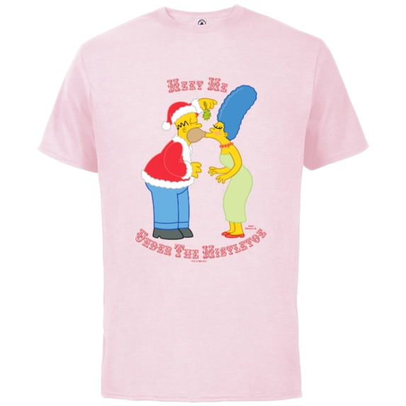 The Simpsons Homer Marge Christmas Meet Under the Mistletoe - Short Sleeve Cotton T-Shirt for Adults - Customized-Soft Pink