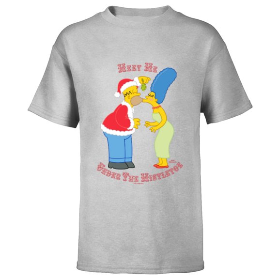 The Simpsons Homer Marge Christmas Meet Under the Mistletoe - Short Sleeve T-Shirt for Kids - Customized-Athletic Heather