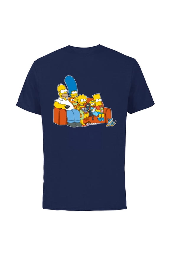 Homer Marge Maggie Bart Lisa Simpson Couch - Short Sleeve Cotton T-Shirt for Adults- Customized-Navy