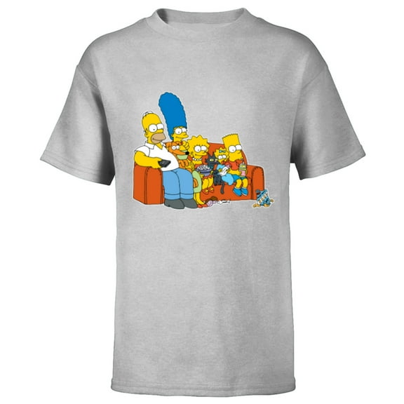 The Simpsons Homer Marge Maggie Bart Lisa Simpson Couch - Short Sleeve T-Shirt for Kids -Customized-Athletic Heather