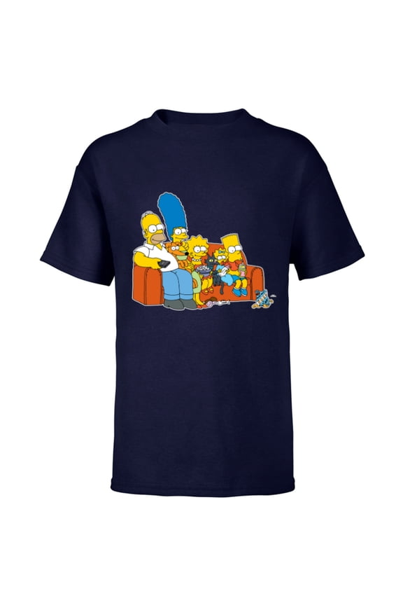 Homer Marge Maggie Bart Lisa Simpson Couch - Short Sleeve T-Shirt for Kids -Customized-Navy