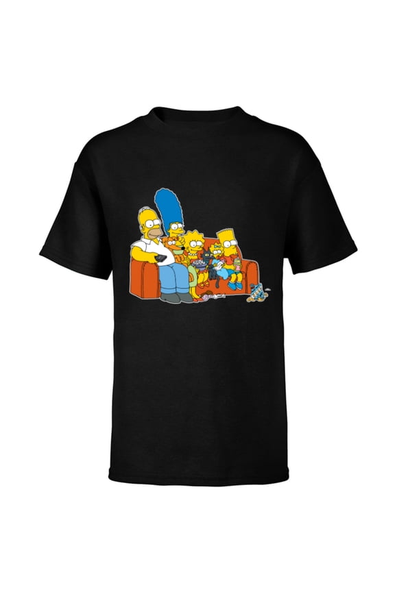 Homer Marge Maggie Bart Lisa Simpson Couch - Short Sleeve T-Shirt for Kids -Customized-Black