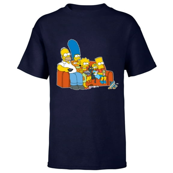 The Simpsons Homer Marge Maggie Bart Lisa Simpson Couch - Short Sleeve T-Shirt for Kids -Customized-Navy