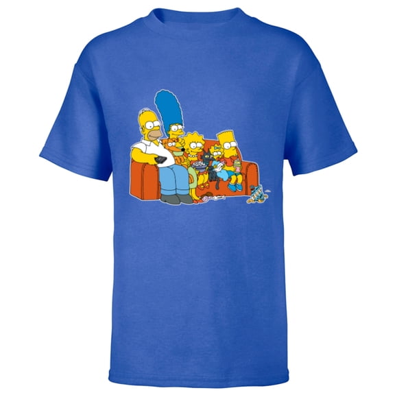 The Simpsons Homer Marge Maggie Bart Lisa Simpson Couch - Short Sleeve T-Shirt for Kids -Customized-Royal