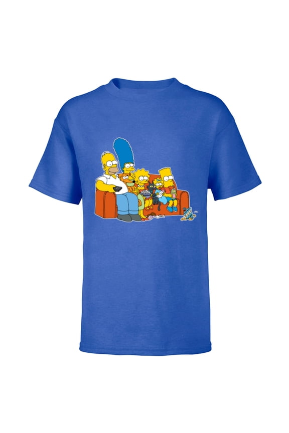 Homer Marge Maggie Bart Lisa Simpson Couch - Short Sleeve T-Shirt for Kids -Customized-Royal