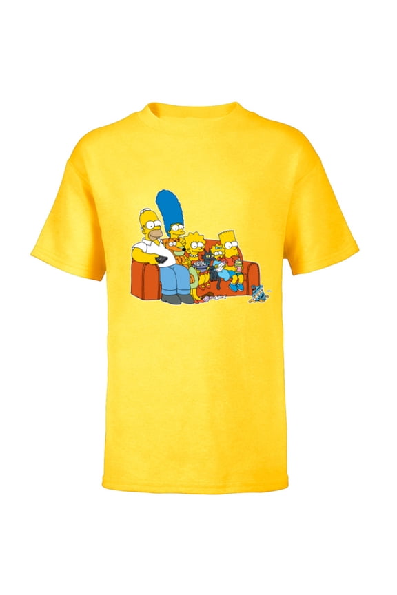 Homer Marge Maggie Bart Lisa Simpson Couch - Short Sleeve T-Shirt for Kids -Customized-Yellow