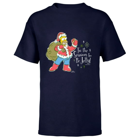 The Simpsons Homer Santa Christmas Season to be Jelly - Short Sleeve T-Shirt for Kids - Customized-Navy