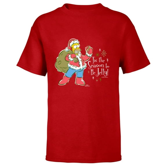 The Simpsons Homer Santa Christmas Season to be Jelly - Short Sleeve T-Shirt for Kids - Customized-Red