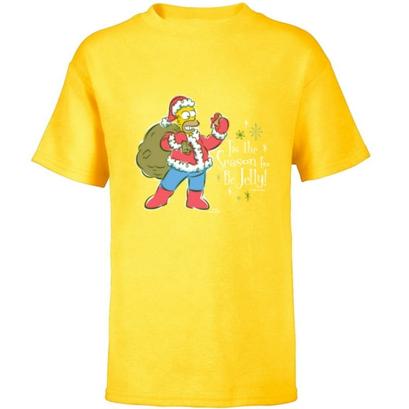 The Simpsons Homer Santa Christmas Season to be Jelly - Short Sleeve T-Shirt for Kids - Customized-Yellow