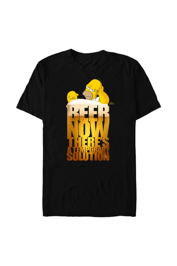 The Simpsons Homer Simpson Beer There’s a Temporary Solution - Short Sleeve Blended T-Shirt for Adults - Customized-Black