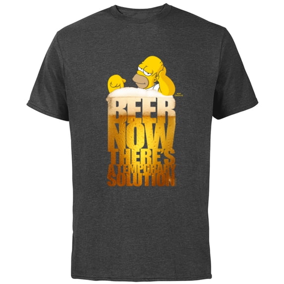 The Simpsons Homer Simpson Beer There’s a Temporary Solution - Short Sleeve Cotton T-Shirt for Adults - Customized-Charcoal