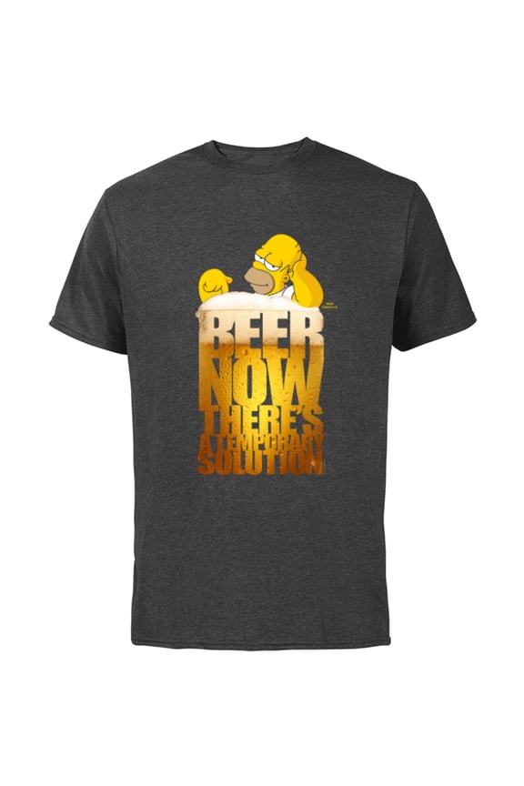 The Simpsons Homer Simpson Beer There’s a Temporary Solution - Short Sleeve Cotton T-Shirt for Adults - Customized-Charcoal
