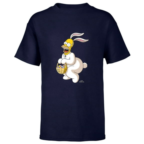 The Simpsons Homer Simpson Easter Bunny - Short Sleeve T-Shirt for Kids - Customized-Navy