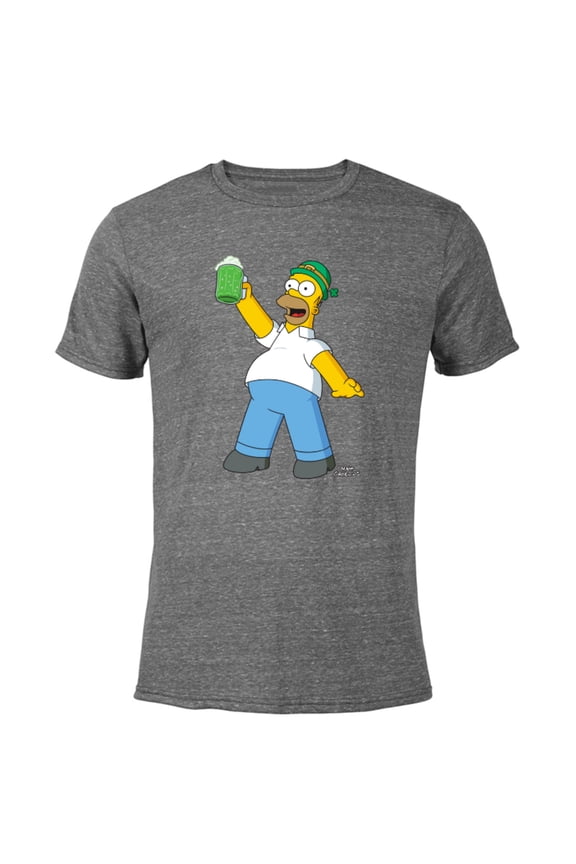 Homer Simpson Green Duff Beer St. Patrick's Day - Short Sleeve Blended T-Shirt for Adults - Customized-Dark Heather
