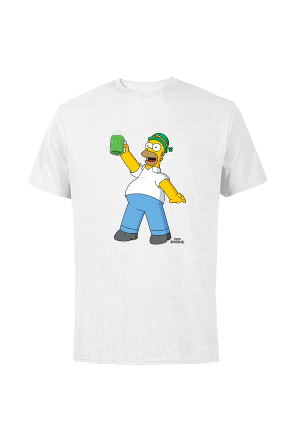 Homer Simpson Green Duff Beer St. Patrick's Day - Short Sleeve Cotton T-Shirt for Adults - Customized-White