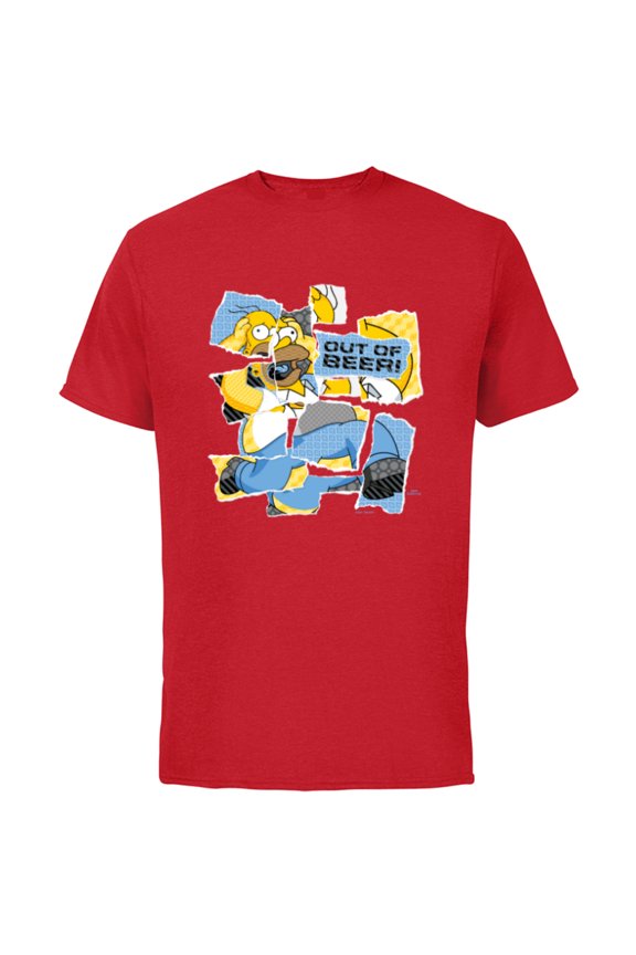 The Simpsons Homer Simpson Out of Beer All Torn Up - Short Sleeve Cotton T-Shirt for Adults - Customized-Red