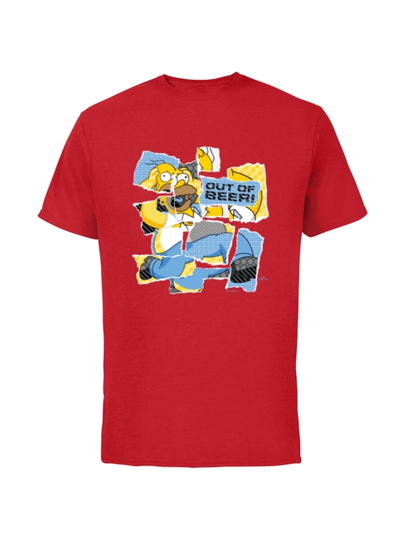 The Simpsons Homer Simpson Out of Beer All Torn Up - Short Sleeve Cotton T-Shirt for Adults - Customized-Red