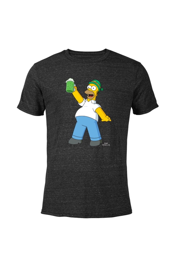 Homer Simpsons Green Beer St. Patrick’s Day - Short Sleeve Blended T-Shirt for Adults - Customized-Black