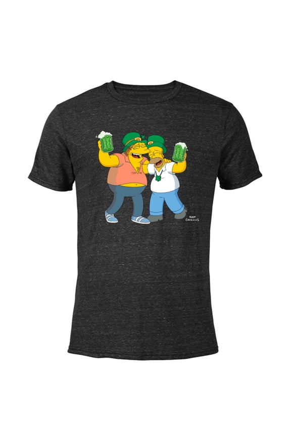 Homer and Barney Cheers to St. Patrick’s Day - Short Sleeve Blended T-Shirt for Adults - Customized-Black