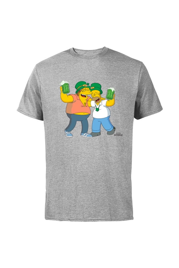 Homer and Barney Cheers to St. Patrick’s Day - Short Sleeve Cotton T-Shirt for Adults - Customized-Athletic Heather