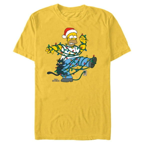 The Simpsons Homer and Snowball Tangled Holiday - Short Sleeve Blended T-Shirt for Adults – Customized-Yellow