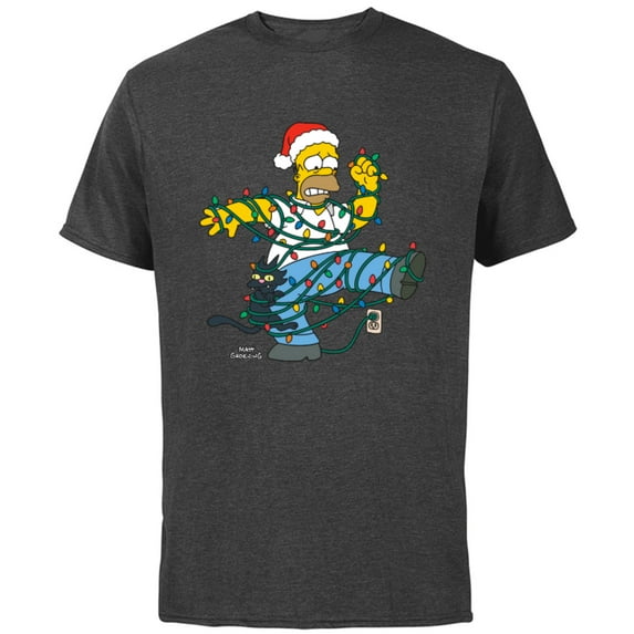 The Simpsons Homer and Snowball Tangled Holiday - Short Sleeve Cotton T-Shirt for Adults - Customized-Charcoal
