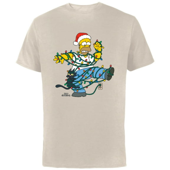The Simpsons Homer and Snowball Tangled Holiday - Short Sleeve Cotton T-Shirt for Adults - Customized-Natural