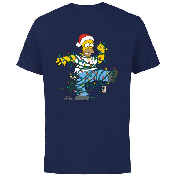 The Simpsons Homer and Snowball Tangled Holiday - Short Sleeve Cotton T-Shirt for Adults - Customized-Navy