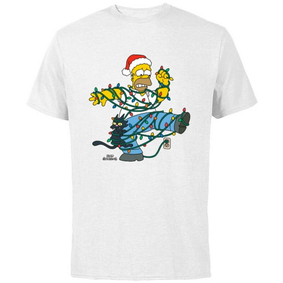 The Simpsons Homer and Snowball Tangled Holiday - Short Sleeve Cotton T-Shirt for Adults - Customized-White