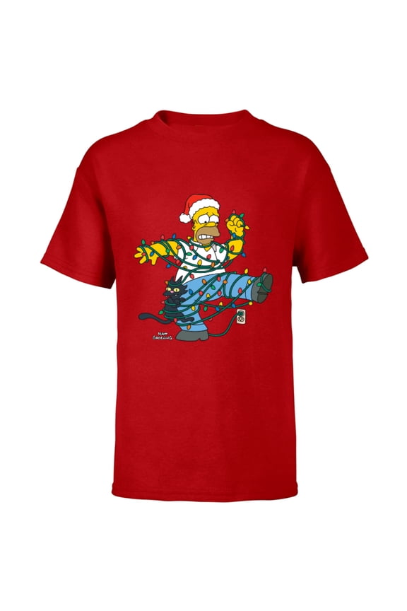 Homer and Snowball Tangled Holiday - Short Sleeve T-Shirt for Kids – Customized-Red