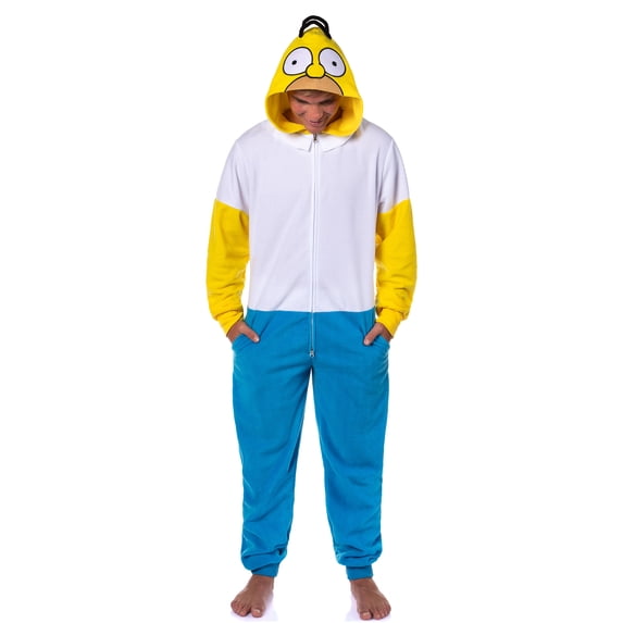 The Simpsons Hooded Union Suit | Men's Homer Simpson Adult One Piece Costume Pajama Footless Sleeper for Men & Women