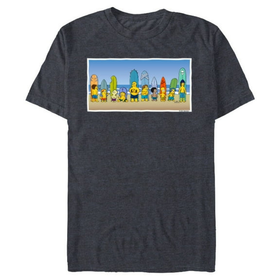 The Simpsons Isle Style Beach Surfing Bart and the Crew - Short Sleeve Blended T-Shirt for Adults - Customized-Navy Heather