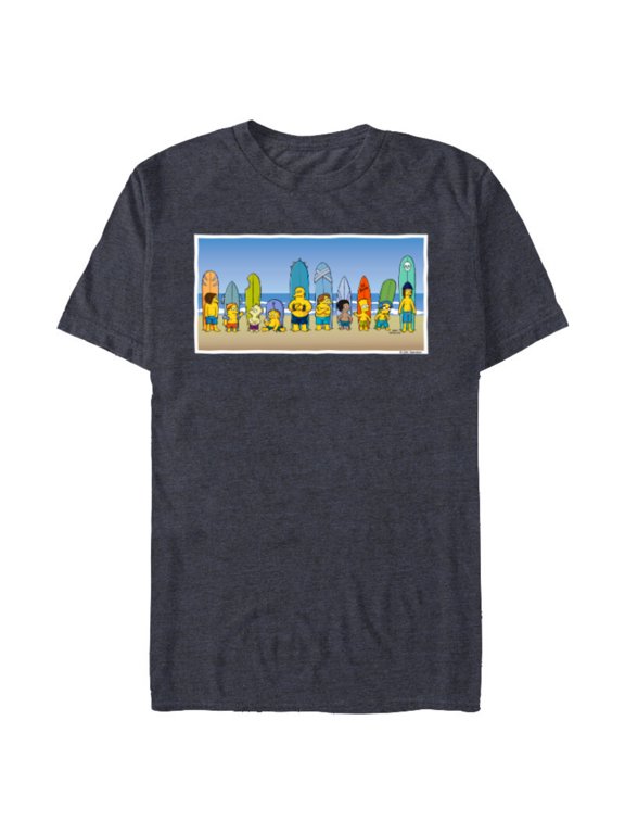 The Simpsons Isle Style Beach Surfing Bart and the Crew - Short Sleeve Blended T-Shirt for Adults - Customized-Navy Heather