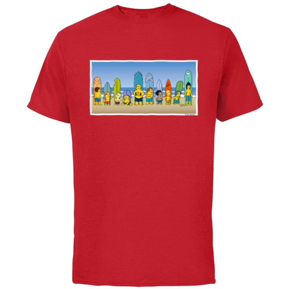 The Simpsons Isle Style Beach Surfing Bart and the Crew - Short Sleeve Cotton T-Shirt for Adults - Customized-Red