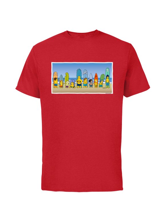 The Simpsons Isle Style Beach Surfing Bart and the Crew - Short Sleeve Cotton T-Shirt for Adults - Customized-Red
