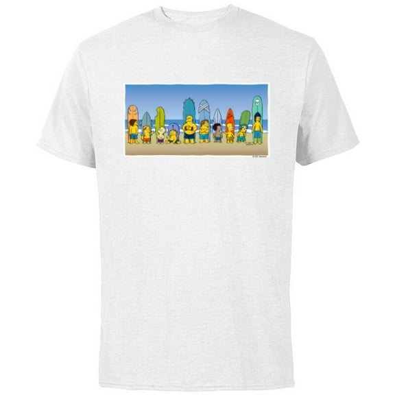 The Simpsons Isle Style Beach Surfing Bart and the Crew - Short Sleeve Cotton T-Shirt for Adults - Customized-White