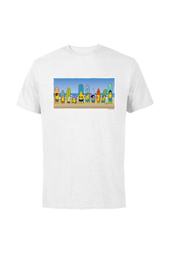 The Simpsons Isle Style Beach Surfing Bart and the Crew - Short Sleeve Cotton T-Shirt for Adults - Customized-White