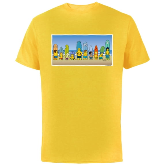 The Simpsons Isle Style Beach Surfing Bart and the Crew - Short Sleeve Cotton T-Shirt for Adults - Customized-Yellow