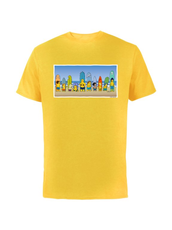 The Simpsons Isle Style Beach Surfing Bart and the Crew - Short Sleeve Cotton T-Shirt for Adults - Customized-Yellow